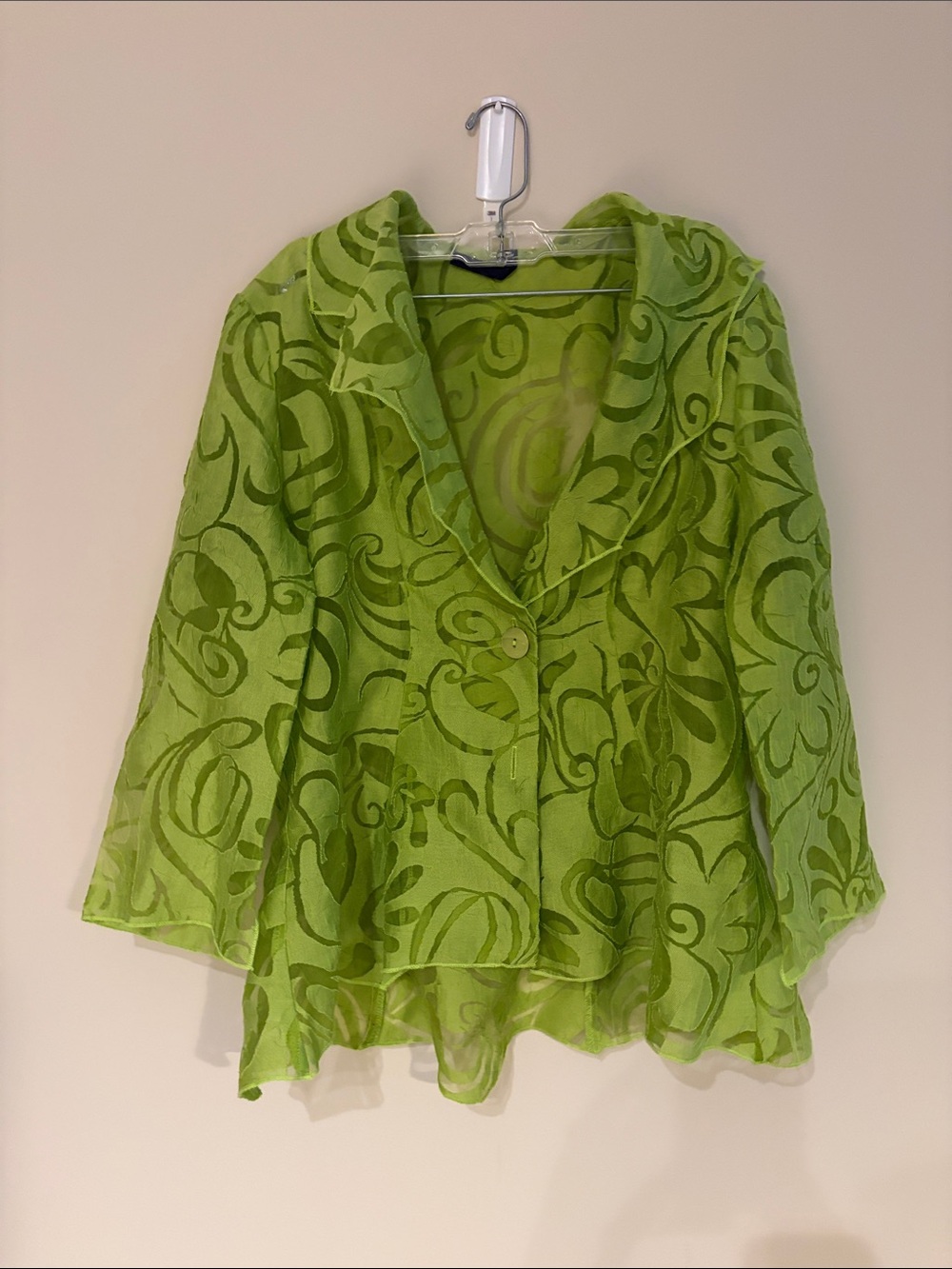 IC Connie K Vintage Y2K Green Ruffled Rosette Dramatic 3/4 Topper Jacket Size L